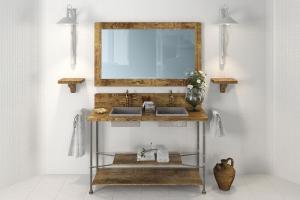 欧式田园实木双盆洗手台浴室柜