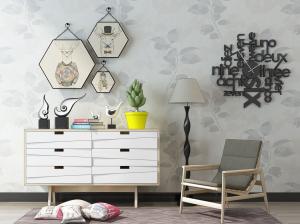 北欧错落凹凸几何形柜门的装饰柜、电视柜和墙饰