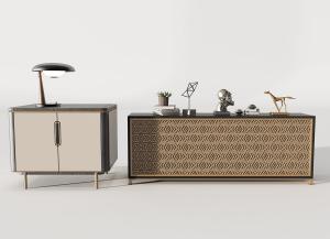 新中式带有凹凸纹理装饰的电视柜、装饰柜