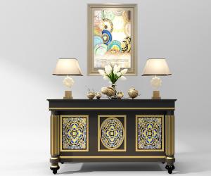 欧式黑色金花玄关柜、摆件组合3d模型 欧式黑色金花玄关柜、摆件组合