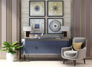 欧式轻奢蓝色光面玄关柜、休闲椅组合3d模型 欧式轻奢蓝色光面玄关柜、休闲椅组合