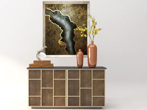 新中式金色方格装饰玄关柜、装饰画组合3d模型 新中式金色方格装饰玄关柜、装饰画组合