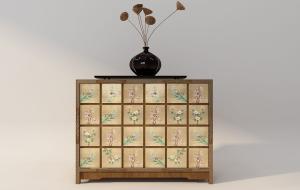 中式花卉装饰方格抽屉玄关柜3d模型 中式花卉装饰方格抽屉玄关柜