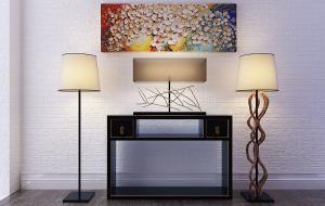 现代黑色玻璃装饰透明玄关柜、藤条落地灯组合3d模型 现代黑色玻璃装饰透明玄关柜、藤条落地灯组合