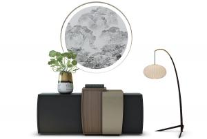 新中式撞色套叠玄关柜、落地灯组合3d模型 新中式撞色套叠玄关柜、落地灯组合