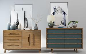 北欧实木玄关柜、装饰柜和摆件组合3d模型 北欧实木玄关柜、装饰柜和摆件组合