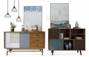 北欧套色拼接装饰柜、玄关柜和摆件组合3d模型 北欧套色拼接装饰柜、玄关柜和摆件组合