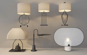 新中式黑色铁艺装饰、山脉灯柱台灯