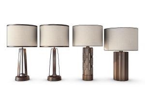 新中式铁艺灯柱布艺圆形灯罩台灯