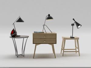 现代金属黑色支架台灯、床头柜组合