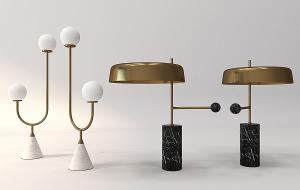 现代大理石三角形、圆柱形灯柱台灯组合