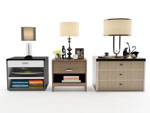 现代金属灯柱床头灯、台灯组合