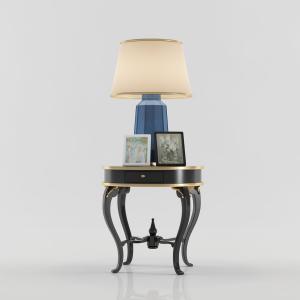 欧式蓝色多边形台灯、相框边几组合