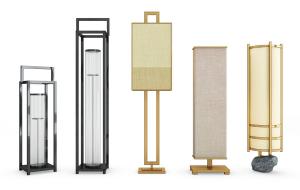 新中式金属边框圆柱形台灯、落地灯