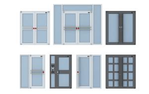 现代白色门框的玻璃双扇门、入户门和厨房门