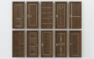 后现代带有金色纹理的实木卧室门