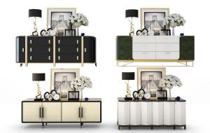 现代轻奢墨绿色蛇皮纹镶嵌金属支架电视柜、桌上摆件