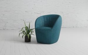 现代灰蓝色布艺单人沙发