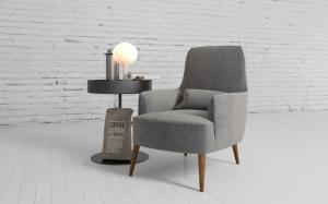 北欧灰色单人休闲沙发、边几