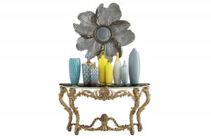 欧式金色铁艺雕花支架大理石台面端景台、装饰瓶