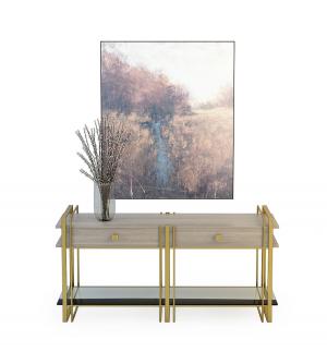 新中式金属支架嵌实木抽屉案几、端景台