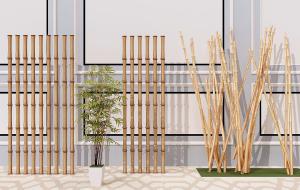 竹子花盆植物、干竹子