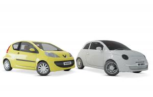 白色、黄色微型小汽车3d模型 白色、黄色微型小汽车
