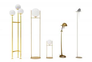 现代铜制支架白色磨砂灯罩落地灯、台灯组合