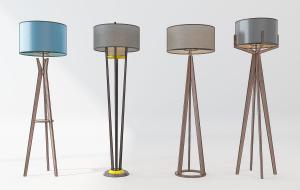 现代实木支架圆柱形灯头落地灯