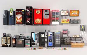 饮水机、咖啡机、饮料冷藏柜、自动售卖机和食品货架3d模型 饮水机、咖啡机、饮料冷藏柜、自动售卖机和食品货架