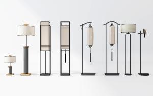 中式黑色金属支架落地灯组合