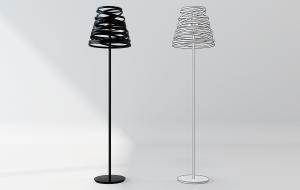 现代黑色、银色金属圈造型灯罩落地灯