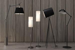 现代黑色伸缩、三脚架桶状灯罩落地灯