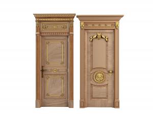 欧式带有竖纹门柱、雕花门头的单扇门