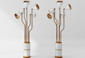 新中式石材灯座金属支架多头落地灯