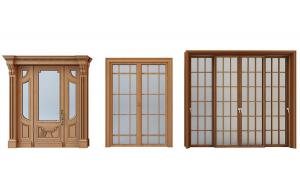 欧式罗马柱三扇玻璃门 实木推拉门