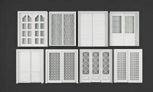 现代厨房白色方格玻璃推拉门