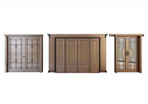 欧式金属带雕花的双扇会议室门、四扇入户门和玻璃厨房门