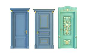 欧式蓝色镶金色花边的卧室门、入户门