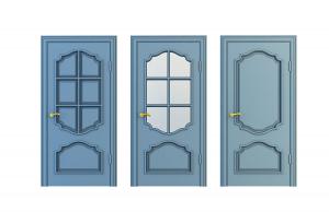 地中海带角线玻璃装饰的卧室门、厨房门和卫生间门