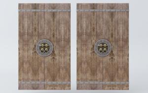 中式复古做旧的实木双扇入户门