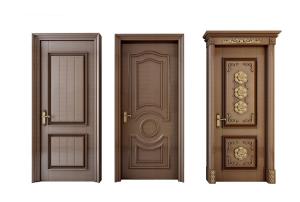 欧式带有金色花朵雕花构件的卧室门