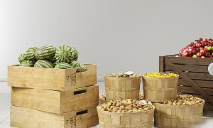 超市木箱、木桶装水果粮食货架