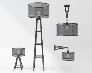 现代黑色梯子支架金属网落地灯、壁灯和吊灯组合