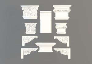 白色罗马柱头、欧式构件组合