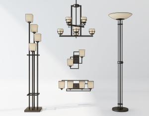 新中式多支架落地灯、多头吊灯和壁灯