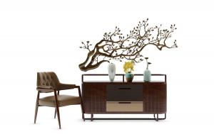 新中式玄关柜、干枝墙饰和休闲椅组合3d模型 新中式玄关柜、干枝墙饰和休闲椅组合