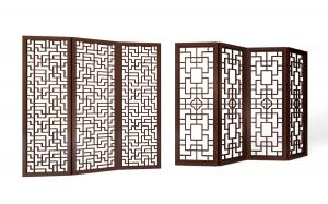 中式不规则Z字形拼接花纹屏风隔断