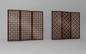 中式工字形拼接花纹、花瓣造型屏风隔断