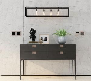 新中式细腿高脚玄关柜、吊灯和假山摆件3d模型 新中式细腿高脚玄关柜、吊灯和假山摆件